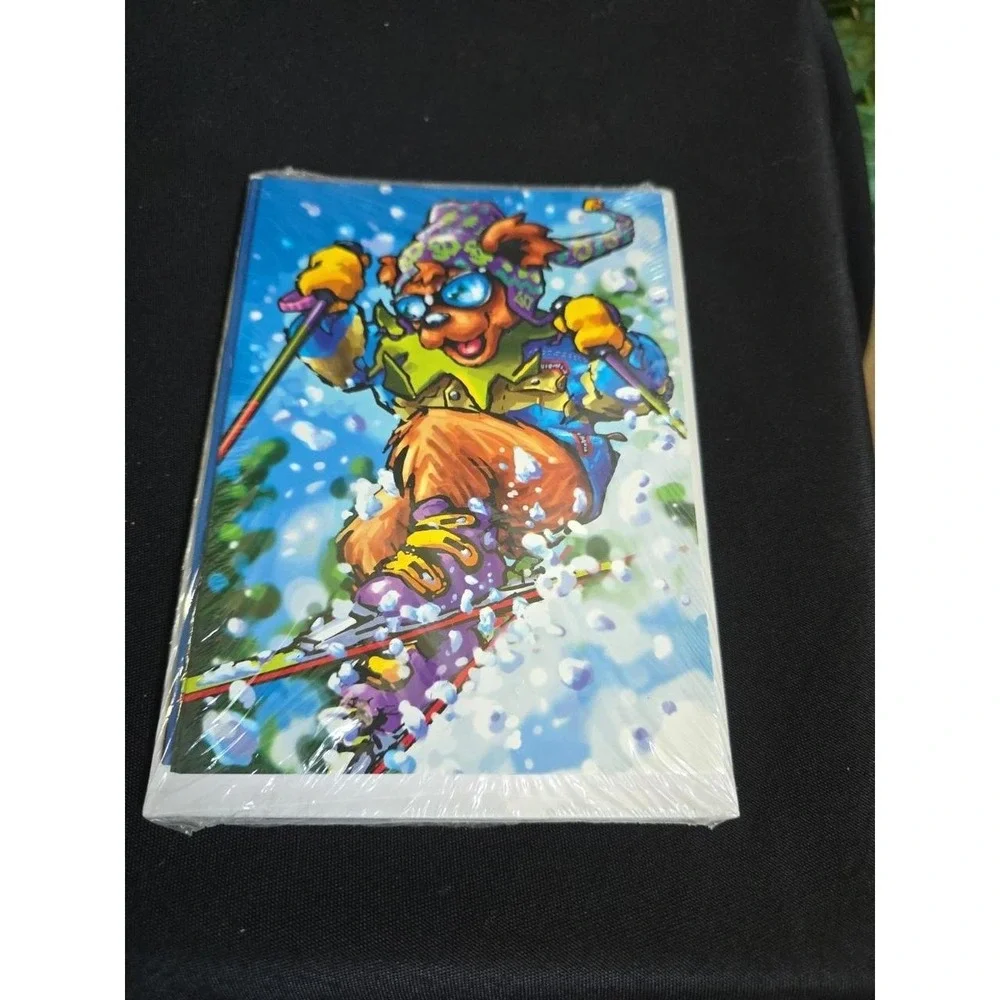 UNUSED Vintage Christmas note card, Grateful Dead bear Pack Of 24 skiing, 6 3/4